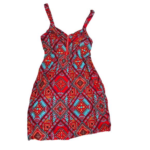 Bongo Southwestern Print Mini Strappy Sundress Junior Size S/C Lightweight Aztec - Picture 1 of 4